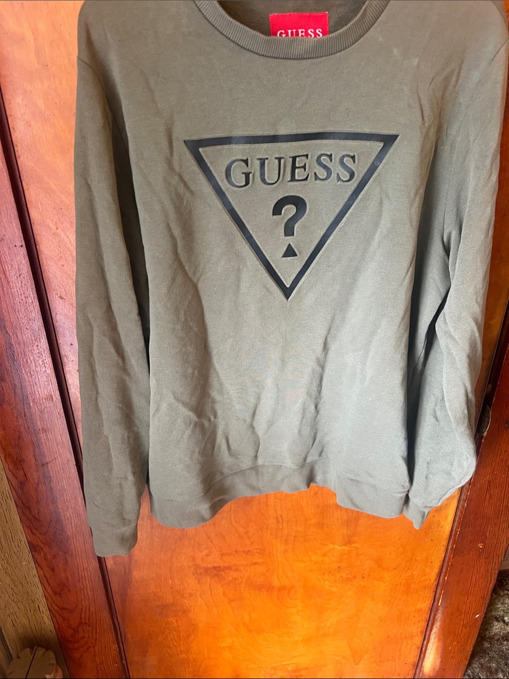 GUESS factory Olive Green Logo Kris Terry Crewneck Sweatshirt